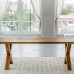 solid teak wood rectangular dining table with cross legs made from sustainable materials