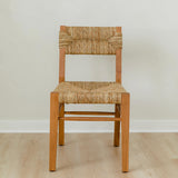 classic wooden chair in a honey stain with a woven seagrass back and seat