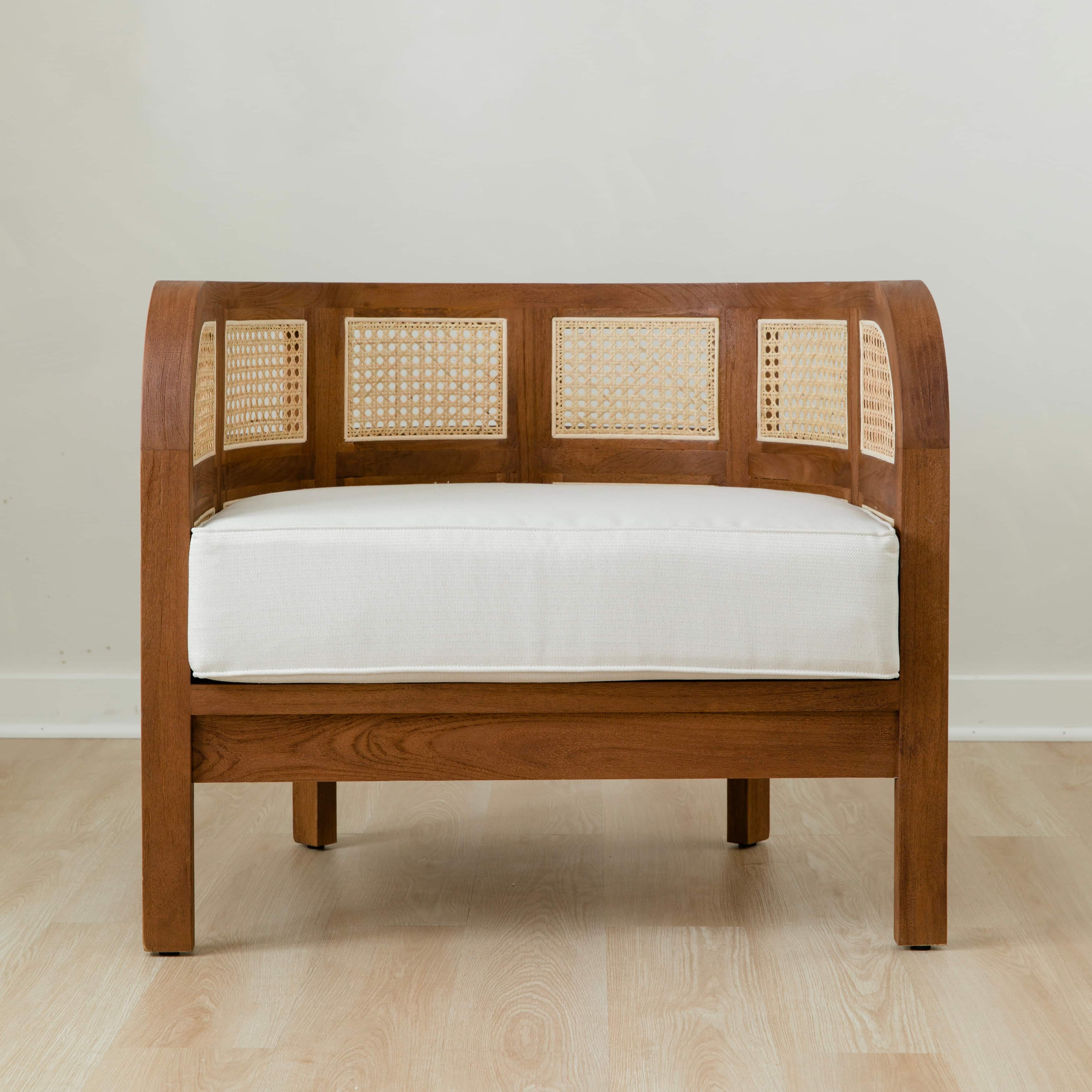 Nestor Curved Wood Accent Chair in Walnut with Cusion